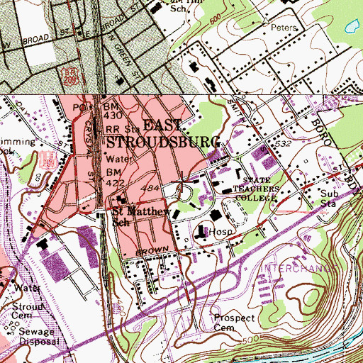 Topographic Map of One College Circle, PA