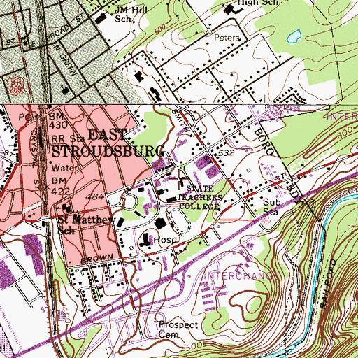 Topographic Map of Shawnee Residence Hall, PA