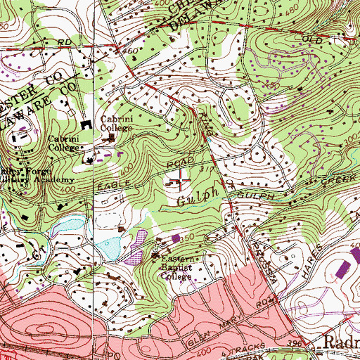 Topographic Map of Workman Hall, PA