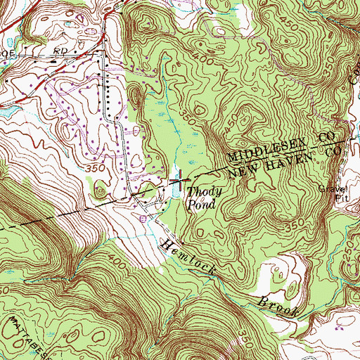 Topographic Map of Thody Pond, CT