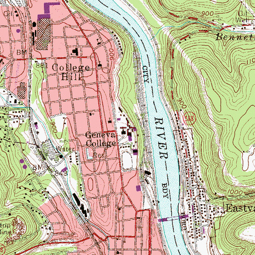 Topographic Map of Johnston Gymnasium, PA