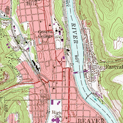 Topographic Map of Merriman Athletic Complex, PA