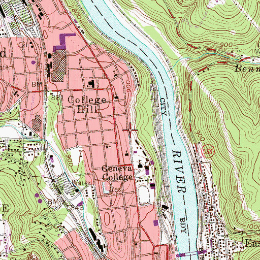 Topographic Map of Pearce Hall, PA