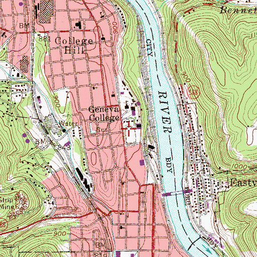 Topographic Map of Reeves Stadium, PA
