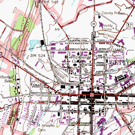 Topographic Map of Glatfelter Hall, PA