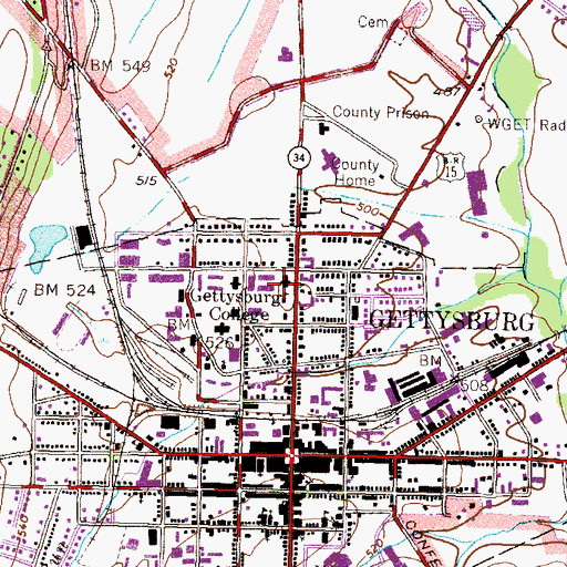 Topographic Map of Huber Hall, PA