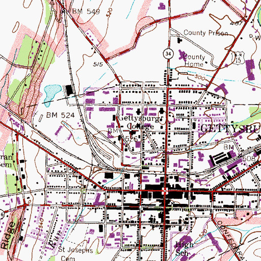 Topographic Map of Pennsylvania Hall, PA