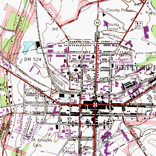 Topographic Map of Schmucker Hall, PA