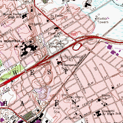 Topographic Map of Clarence E Thompson School, CT