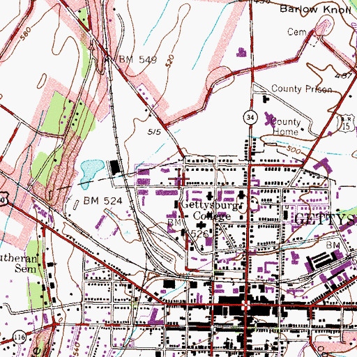 Topographic Map of The Dining Center, PA