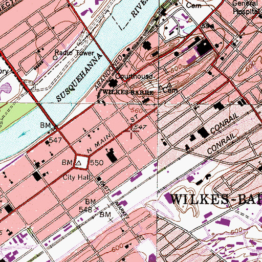Topographic Map of Alumni Hall - King's College, PA