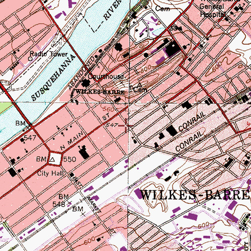 Topographic Map of George Esseff and Denise Esseff Ortiz Hall, PA