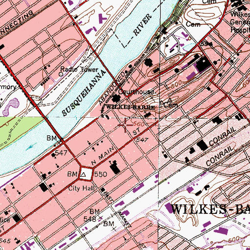 Topographic Map of King's College Chapel, PA