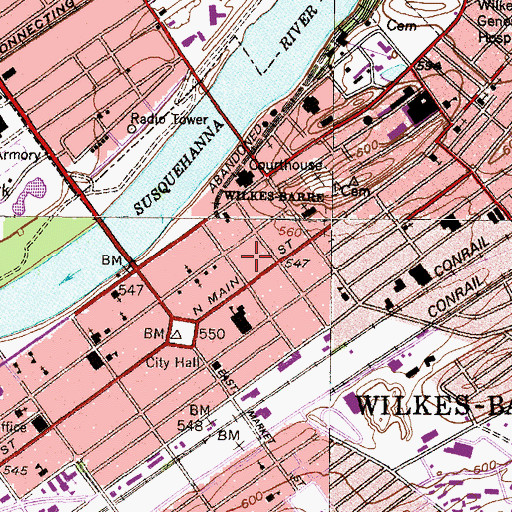Topographic Map of Sheehy - Farmer Campus Center, PA