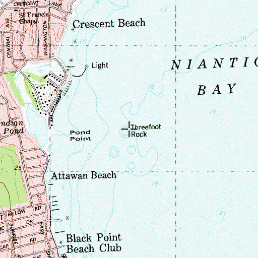 Topographic Map of Threefoot Rock, CT