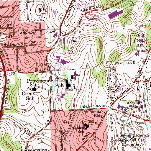 Topographic Map of Kearns Spirituality, PA