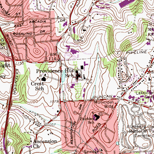 Topographic Map of Providence Heights, PA