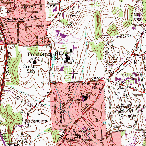 Topographic Map of Senior De la Salle Residence Hall, PA