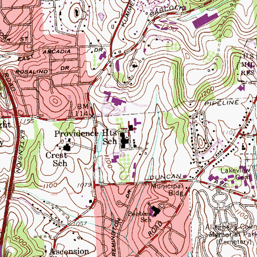 Topographic Map of Wilhelm Emmanuel von Ketteler Hall, PA