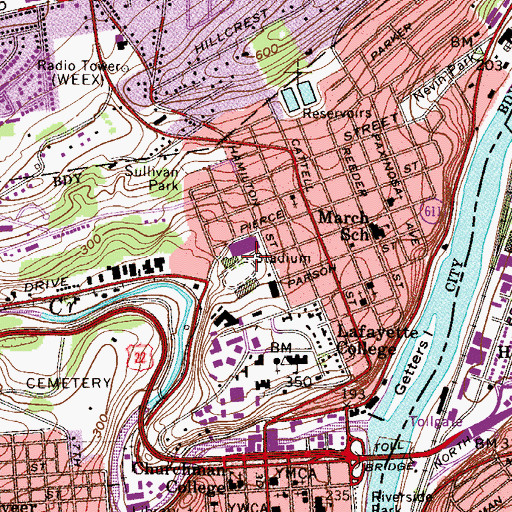 Topographic Map of Allan P Kirby Sports Center, PA