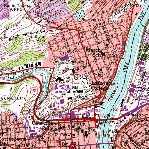 Topographic Map of Alumni Memorial Plaza, PA