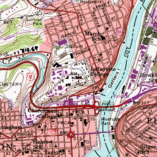 Topographic Map of Ario Pardee Hall, PA