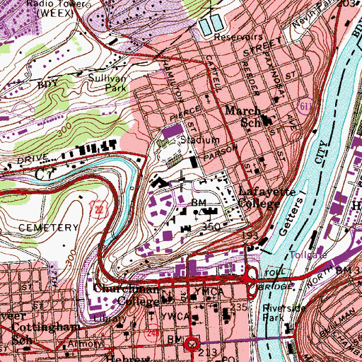 Topographic Map of John Markle Hall, PA