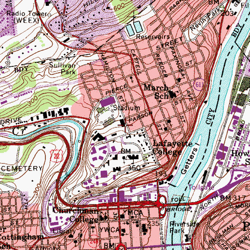 Topographic Map of Walter and Christa Oechsle Hall, PA