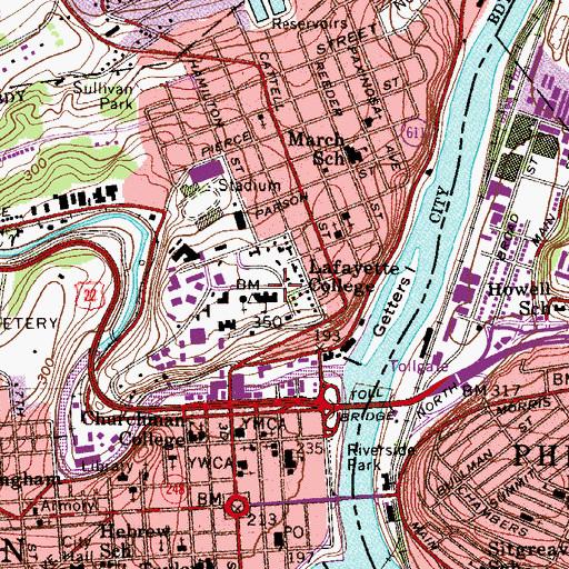 Topographic Map of William B Farinon College Center, PA