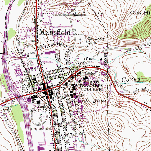 Topographic Map of Belknap Hall, PA