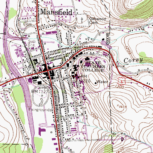 Topographic Map of Manser Dining Hall, PA