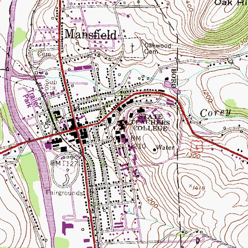 Topographic Map of North Hall Library, PA