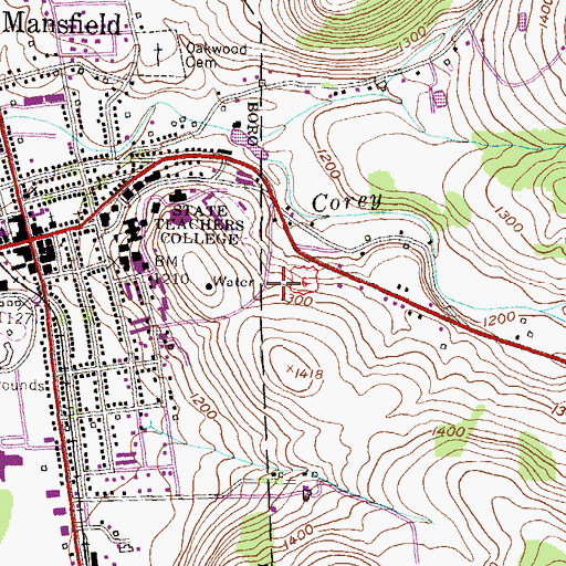 Topographic Map of Russell Practice Football Field, PA