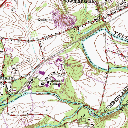 Topographic Map of Fry Residence Hall, PA