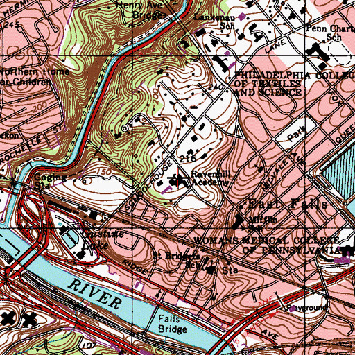 Topographic Map of Ravenhill Mansion, PA