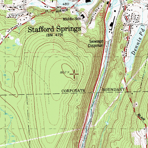 Topographic Map of Tolland Hill, CT
