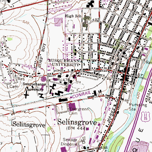 Topographic Map of Blough-Weis Library, PA