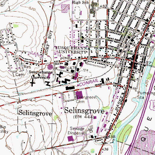 Topographic Map of James W Garrett Sports Complex, PA