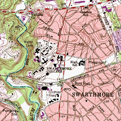Topographic Map of Bond Memorial Hall, PA