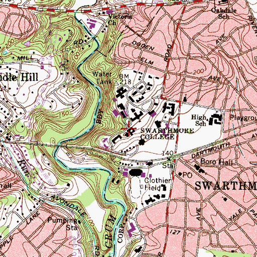 Topographic Map of Clothier Memorial Hall, PA