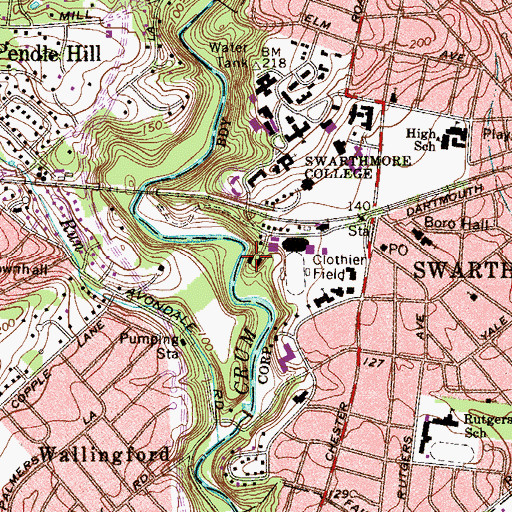 Topographic Map of Crum Lodge, PA