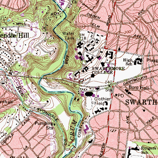 Topographic Map of Faulkner Tennis Courts, PA