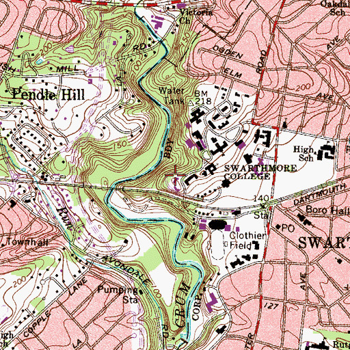 Topographic Map of Hallowell Hall, PA