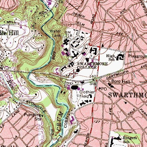 Topographic Map of Phi Omicron Psi House, PA