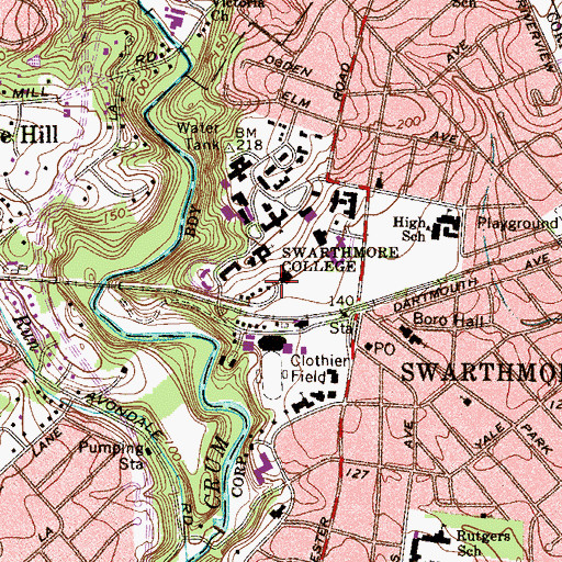Topographic Map of Philip T Sharples Dining Hall, PA