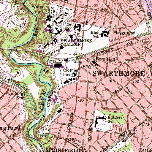 Topographic Map of Pittinger Hall, PA