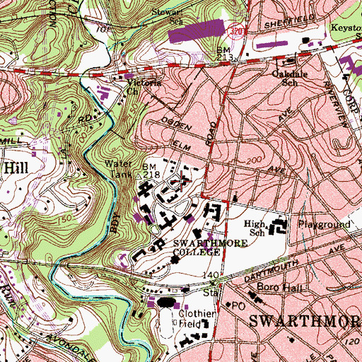 Topographic Map of Swarthmore Friends MTG, PA