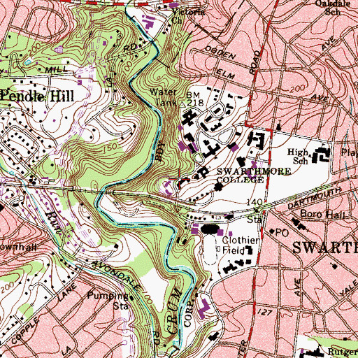Topographic Map of Wharton Hall, PA