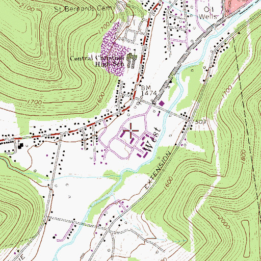Topographic Map of Hanley Library, PA
