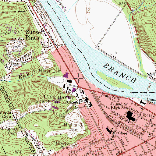 Topographic Map of Recreation and Honors Building, PA